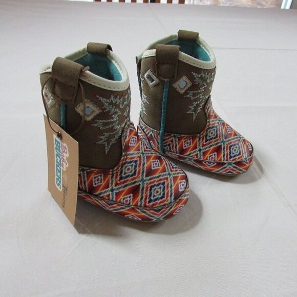 M & F Western Twister Infant Baby Buckers Brynlee Aztec Boots - Brown - Picture 2 of 7